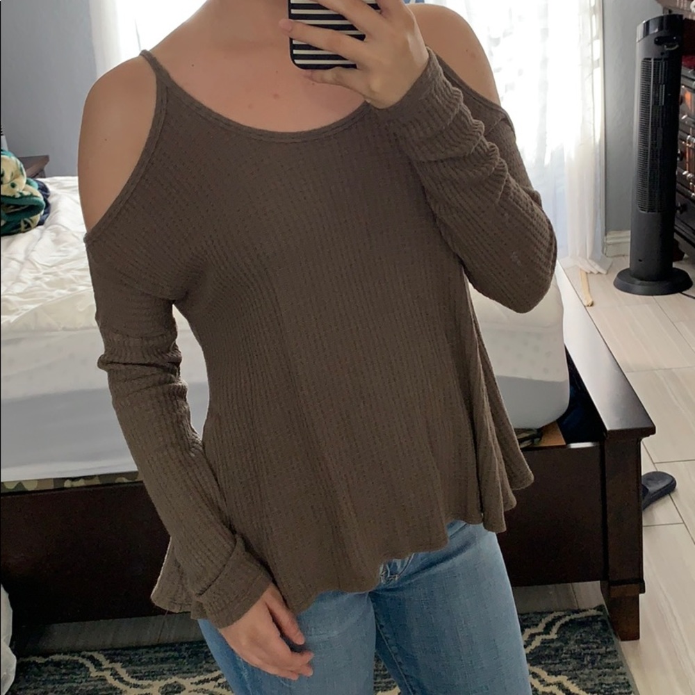 Long Sleeve brown open shoulder blouse (: